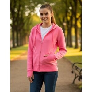 Gap Women's Full Zip Hoodie Sweatshirt Sz M Thumbholes Neon Pink Running Outdoor